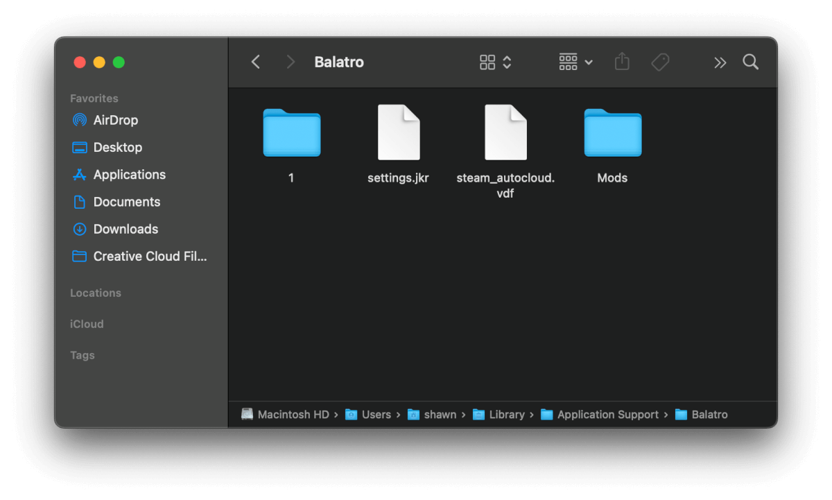 Balatro save folder on macOS